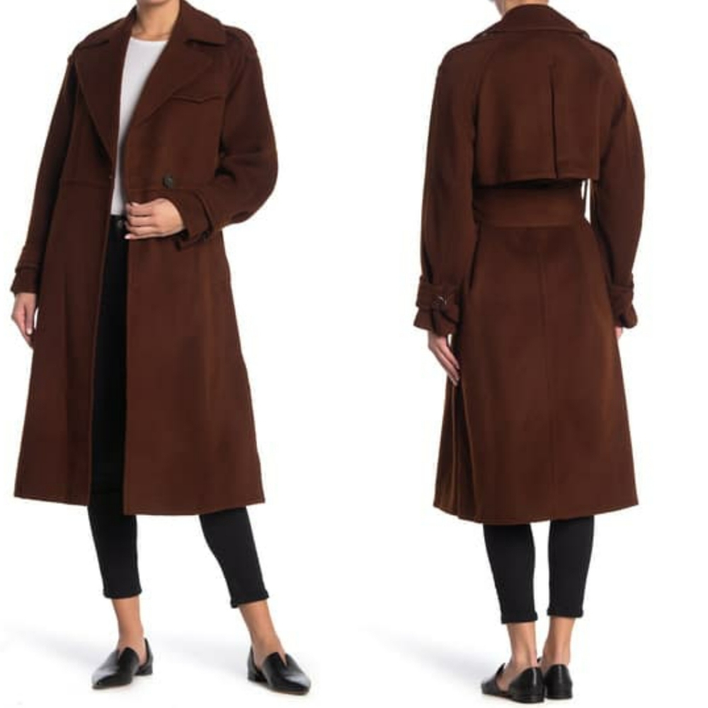 Vince Mahogany Wool Trench Coat - Picture 3 of 9